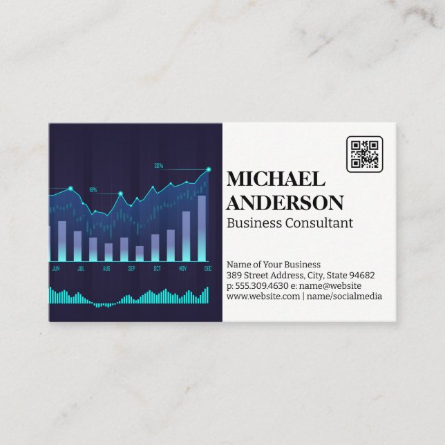 Carte De Visite Financière| | Graphique de données | Code QR (Devant)