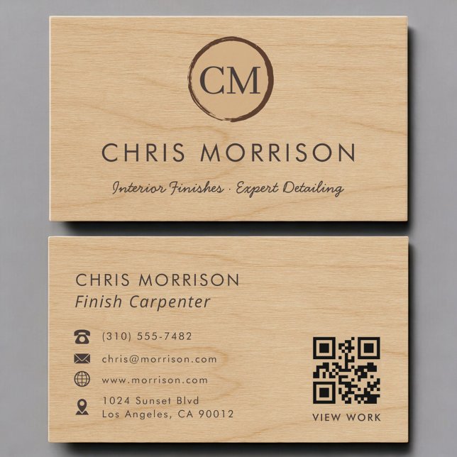 Carte De Visite Finish Carpenter Wood QR Code Professional (Créateur téléchargé)