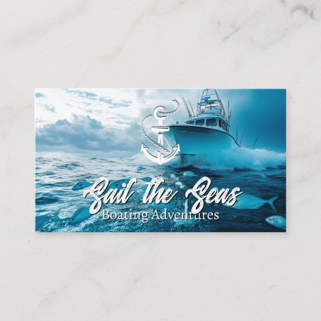 Carte De Visite Fishing Boat in the Seas | Anchor Logo (Devant)