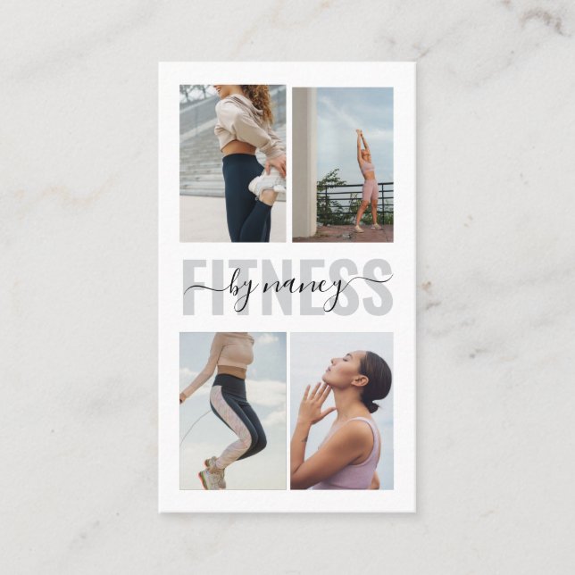 Carte De Visite Fitness Bold Typographie Photo Collage Qr Code (Devant)