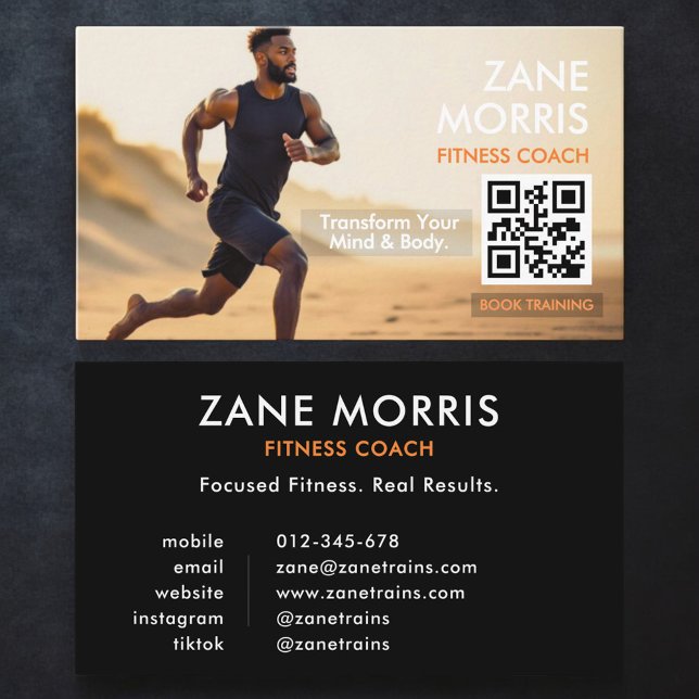 Carte De Visite Fitness Coach Photo QR Code (Créateur téléchargé)