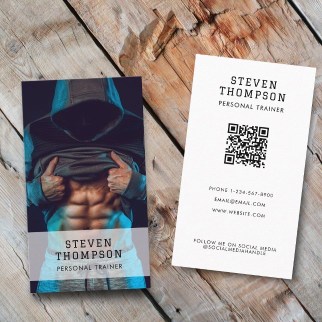 Carte De Visite Fitness du formateur personnel QR Code Médias soci (Créateur téléchargé)