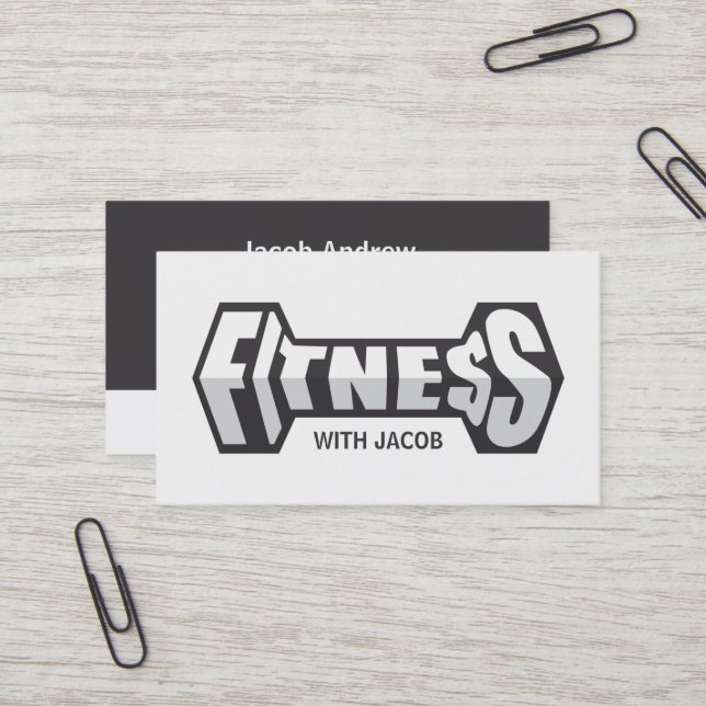 Carte De Visite Fitness élégant Dumbbell Typographie Fitness Train (Devant/Arrière en situation)