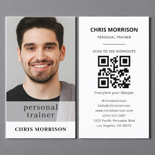 Carte De Visite Fitness minimaliste QR Code Personal Trainer Photo