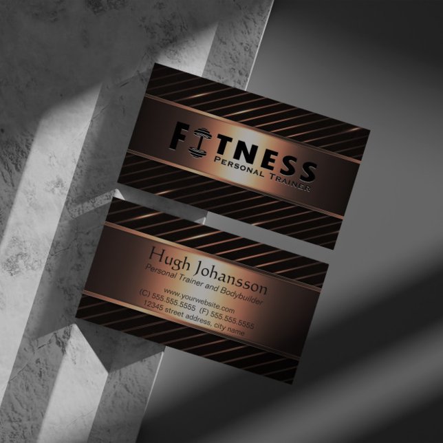 Carte De Visite Fitness Personal Trainer Bold Text Dumbbell Logo (Créateur téléchargé)