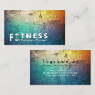Carte De Visite Fitness Personal Trainer Bold Text Dumbbell Logo