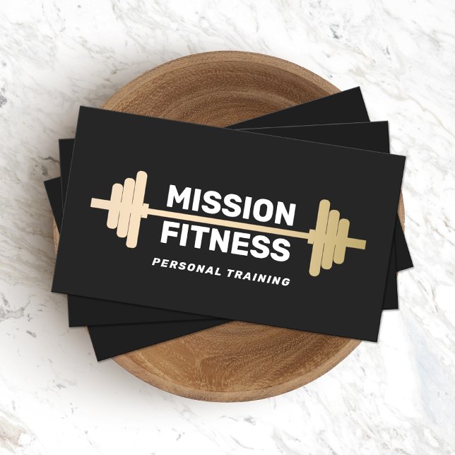 Carte De Visite Fitness Personal Trainer Gold Barbell (Créateur téléchargé)