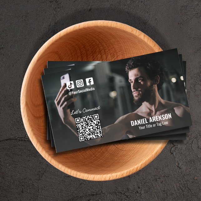 Carte De Visite Fitness Social Media QR Code Photo (Créateur téléchargé)