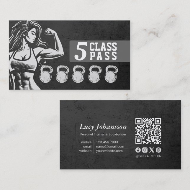 Carte De Visite Fitness Trainer Gym Kettlebell Classe Pass Fidélit (Devant / Derrière)