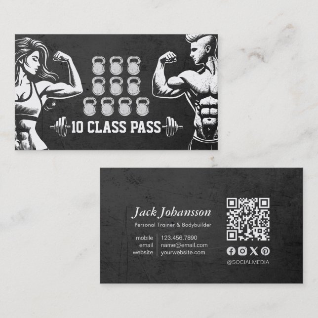 Carte De Visite Fitness Trainer Gym Kettlebell Classe Pass Fidélit (Devant / Derrière)