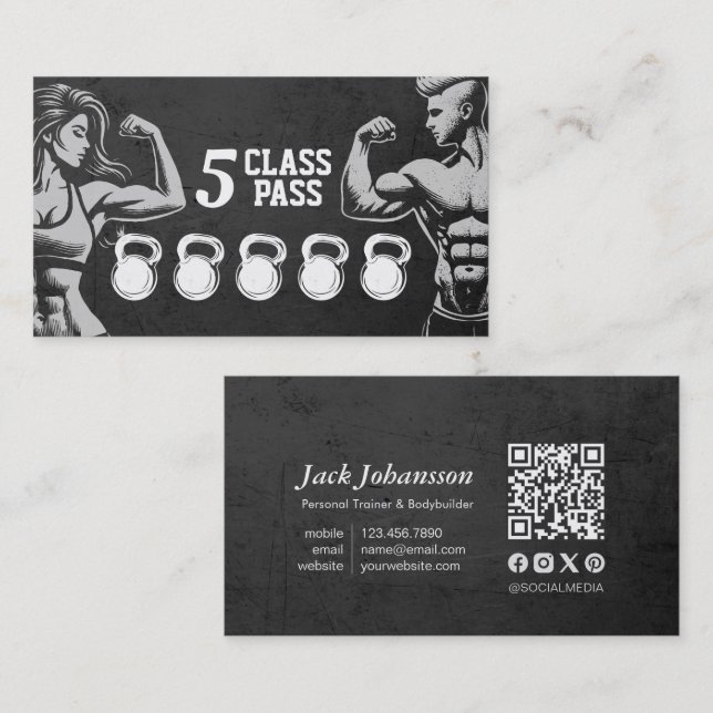 Carte De Visite Fitness Trainer Gym Kettlebell Classe Pass Fidélit (Devant / Derrière)