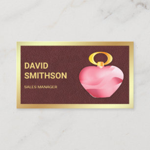Carte De Visite Flacon de parfum rose à feuille d'or en cuir marro