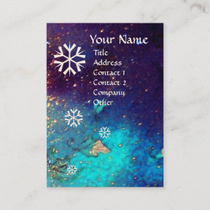 CARTE DE VISITE FLAKES DE NEIGE EN ARGENT PARKLES EN BLEU NUIT