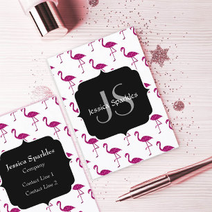 Carte De Visite Flamant rose pailleté motif monogramme rose scinti