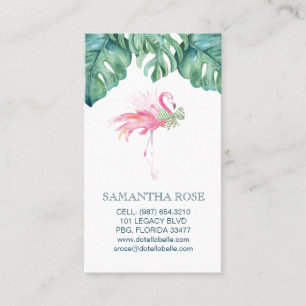 Carte De Visite Flamant rose Palm Feuille Tropical