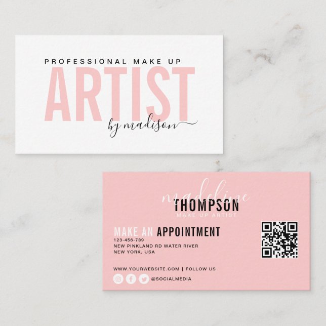 Carte De Visite Flamant rose Pink Professionnel Maquillage Artiste (Devant / Derrière)