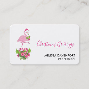 Carte De Visite Flamant rose rose à Santa Hat Noël Whimsical