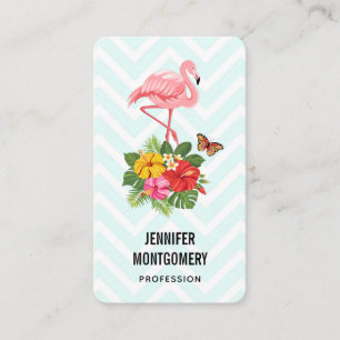 Carte De Visite Flamant rose rose & Hibiscus Tropical Fancy