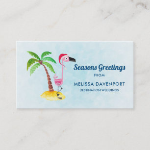 Carte De Visite Flamant rose rose Joyeuses Fêtes à Santa Hat