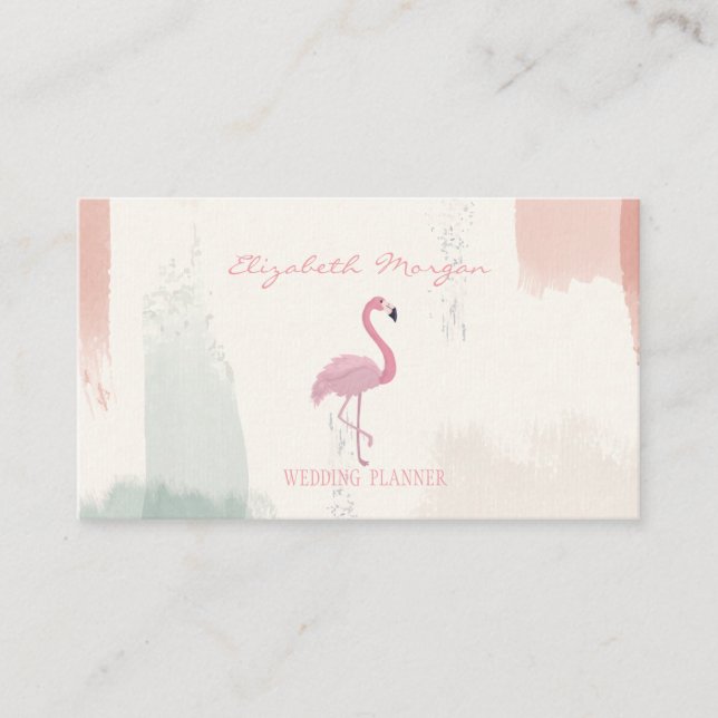 Carte De Visite Flamant rose rose professionnel, Aquarelle Brush S (Devant)