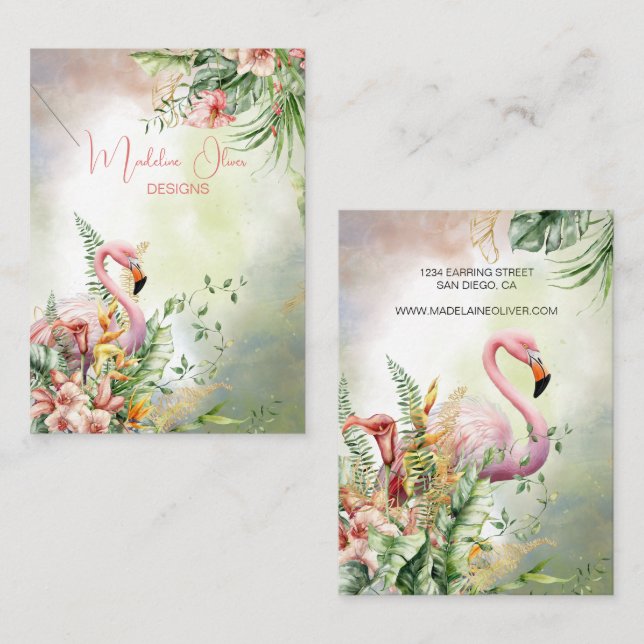 Carte De Visite Flamant rose Tropical Floral Display (Devant / Derrière)