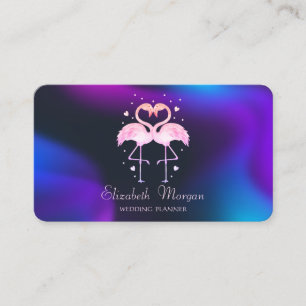 Carte De Visite Flamants roses roses En Amour, Coeurs Holographiqu