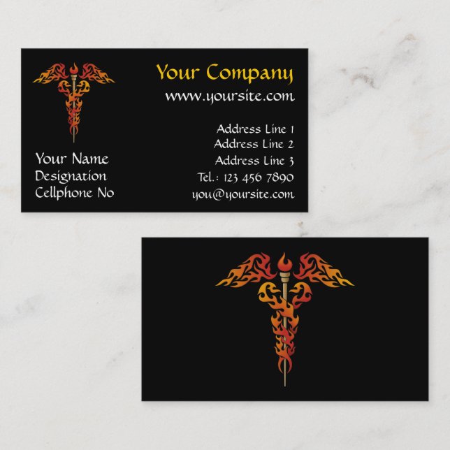 Carte De Visite Flames Caduceus (Devant / Derrière)
