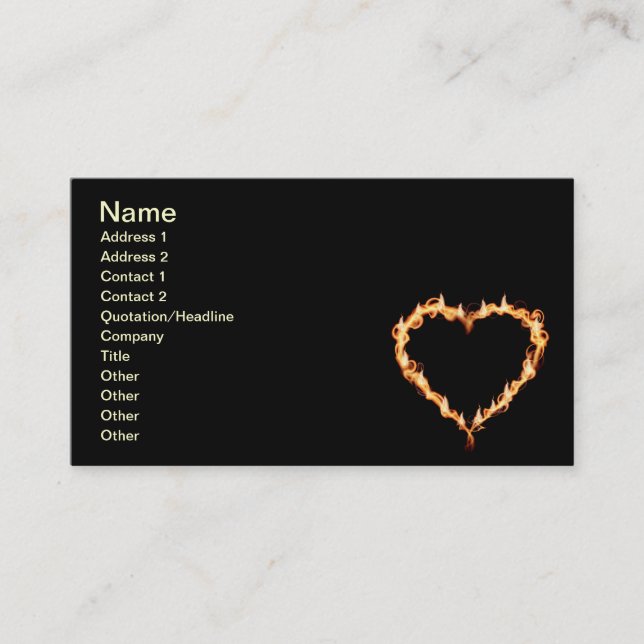 Carte De Visite FLAMES CHAUFFAGE coeur noir feu brûlant chaud amou (Devant)