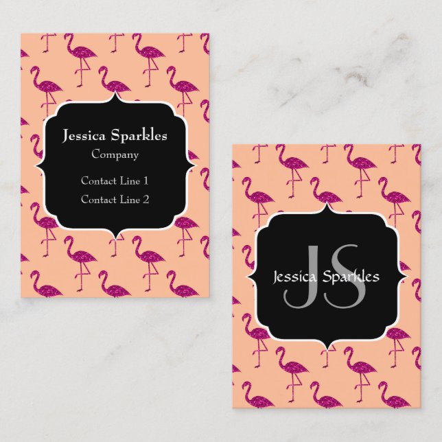 Carte De Visite Flamingo pétillant rose motif Monogramme (Devant / Derrière)