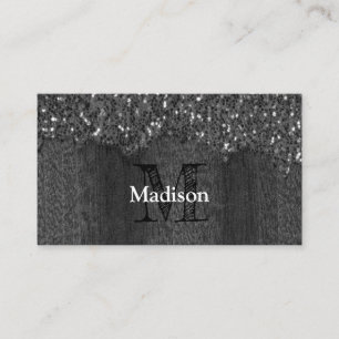 Carte De Visite Flamme blanc noir scintille bois rustique Monogram