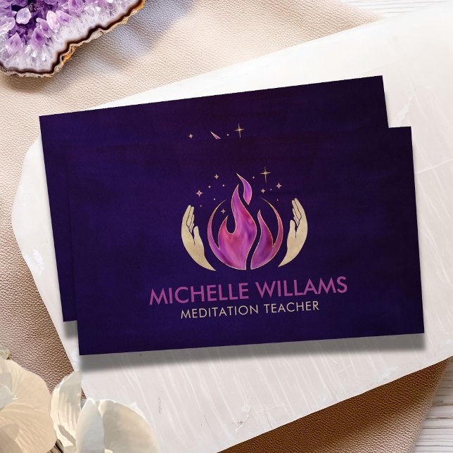 Carte De Visite Flamme violette - mains cicatrisantes - aquarelle (Créateur téléchargé)