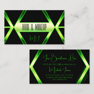 Carte De Visite Flashy Black Shimmery Green avec Monogramme élégan