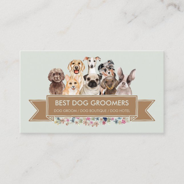 Carte De Visite Flèche de fleurs vertes Chiens d'animaux de compag (Devant)