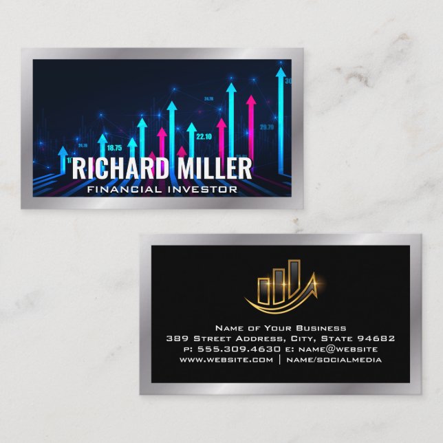 Carte De Visite Flèches du graphique financier | Stock | Technolog (Devant / Derrière)