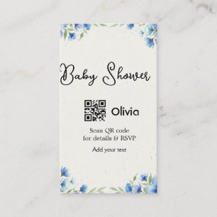 Carte De Visite Fleur aquarelle bleue bébé shower scan QR RSVP pa