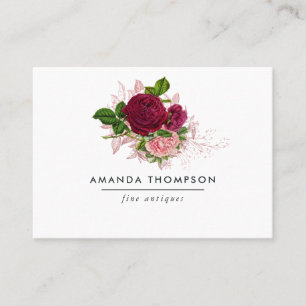 Carte De Visite Fleur aquarelle vintage blush et burgundy