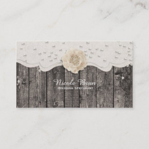 Carte De Visite Fleur blanche romantique et mariage en bois