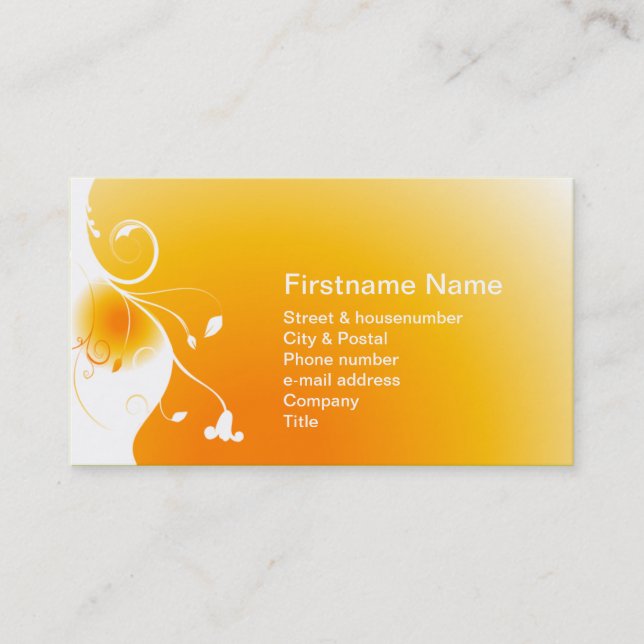 Carte De Visite Fleur blanche sur un soleil de couché orange (Devant)