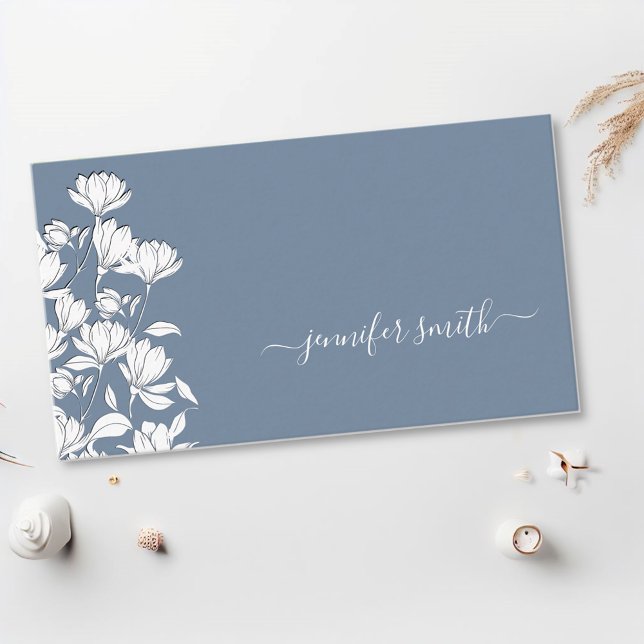 Carte De Visite Fleur bleu clair simple en bouillie Dessin floral  (Créateur téléchargé)