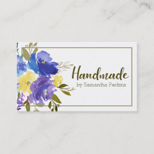 Carte De Visite Fleur bleu violet jaune artisanal