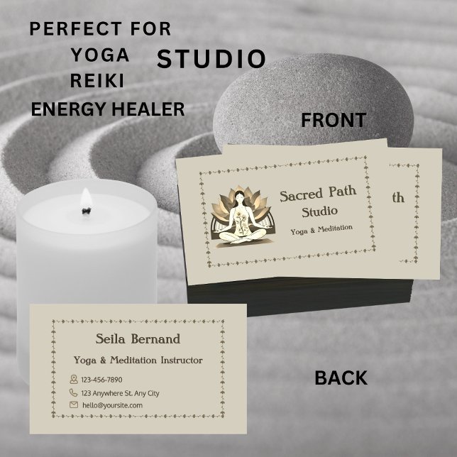Carte De Visite Fleur Boho Lotus Avec Studio De Yoga Méditerranéen (Créateur téléchargé)
