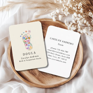 Carte De Visite Fleur Colorée Logo Empreinte de Bébé Pied Beige 