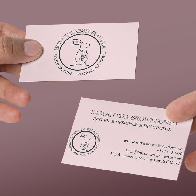 Carte De Visite Fleur d'animal noir rose Cercle Frame Rabbit (Pink Black Animal Flower Circle Frame Rabbit Business Card
)