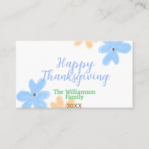 Carte De Visite Fleur d'aquarelle bleu orange vert hiverMerci