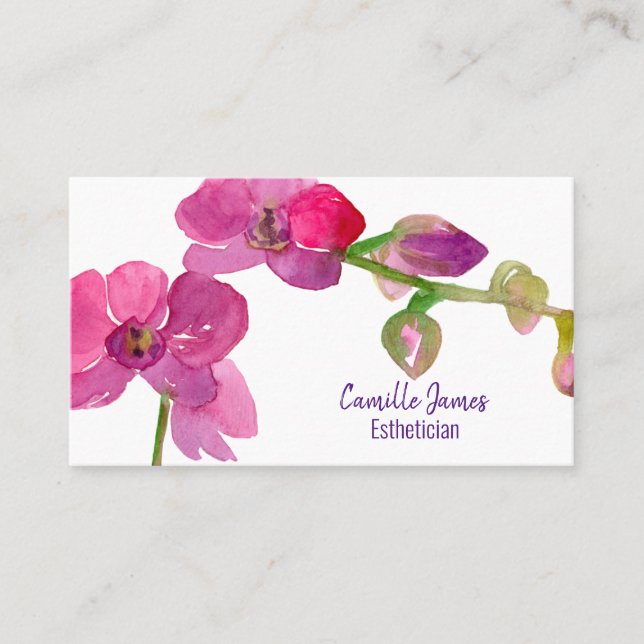Carte De Visite Fleur d'aquarelle de l'orchidée rose Fuchsia (Devant)