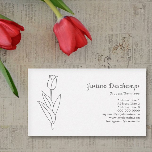 Carte De Visite Fleur d'art de la ligne Tulipe botanique (Botanical Tulip Line Art Business Card)