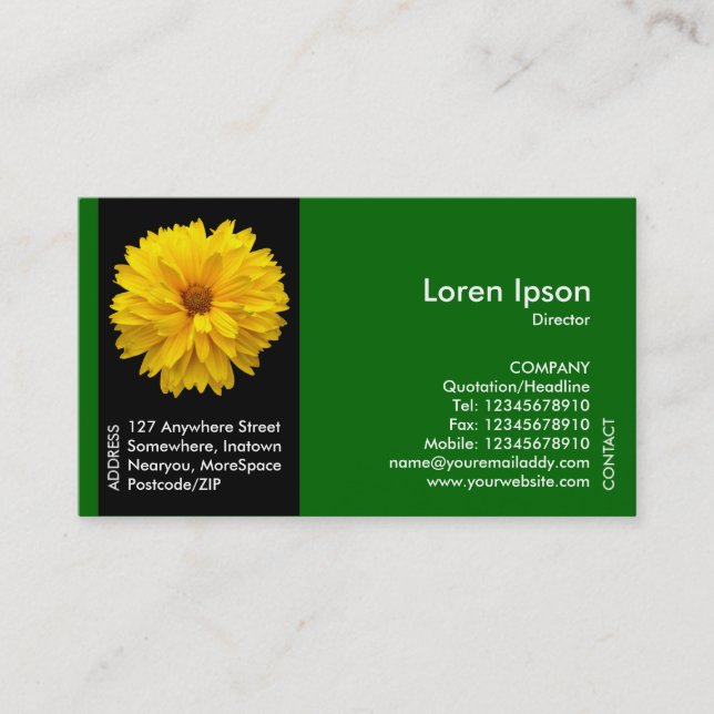 Carte De Visite Fleur de bande noire - Chrysanthe jaune - Vert (Devant)