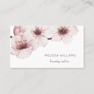 Carte De Visite Fleur de cerisier à l'aquarelle rose | Code Qr
