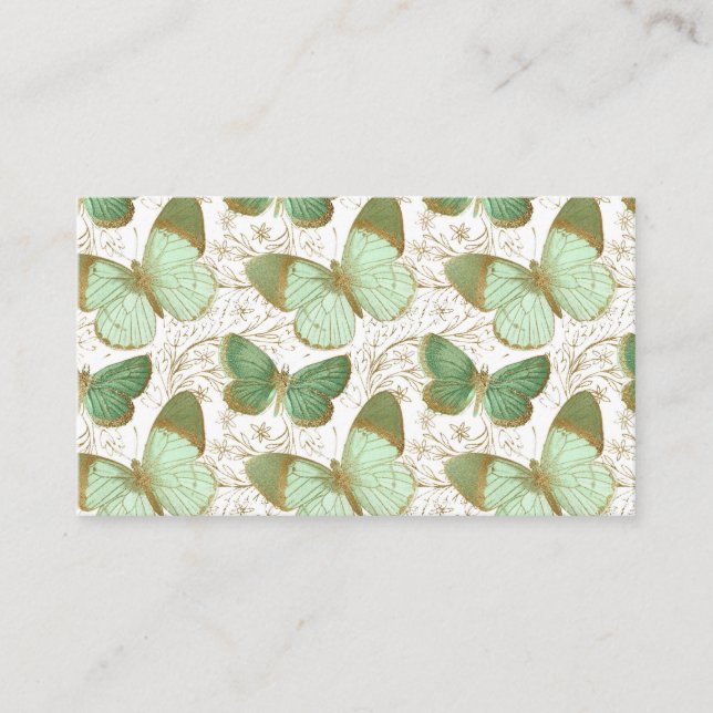 Carte De Visite Fleur de fleurs florales blanches du papillon vert (Devant)