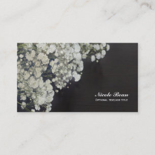 Carte De Visite Fleur de Gypsophile & Bois Rustique Foncé Élégant